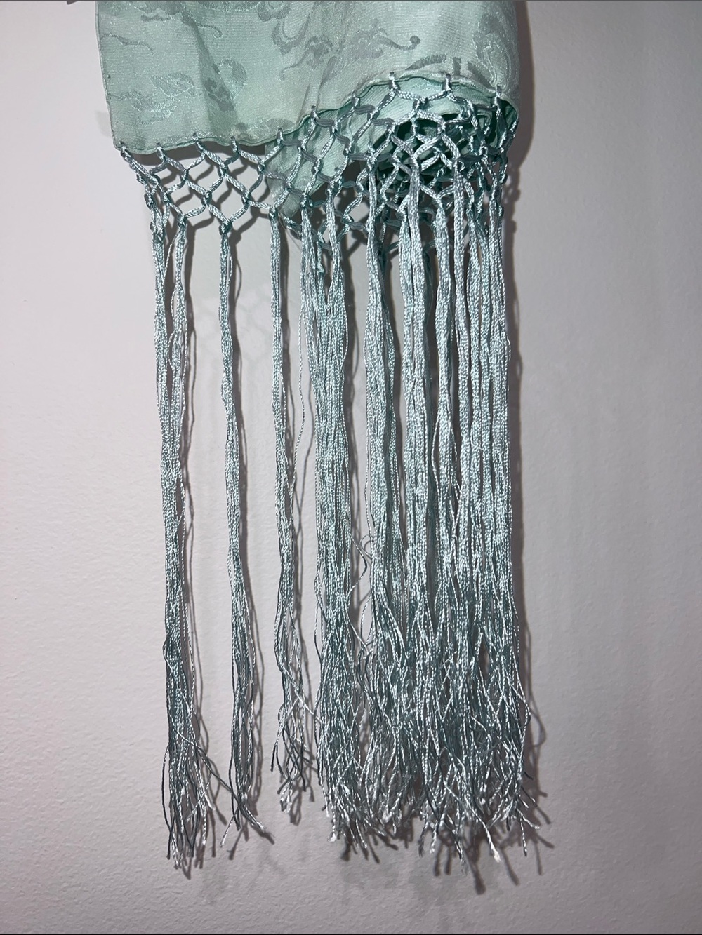 Light Mint 100% Silk Fringe Scarf - Women Accessories - Picture 3 of 9
